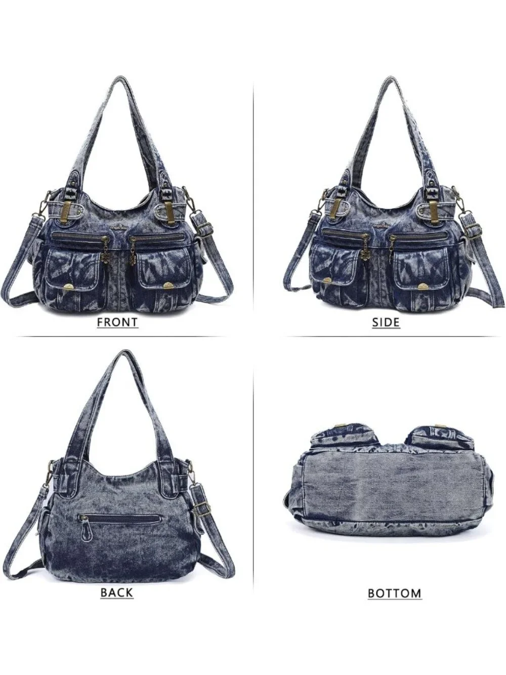 Stylish Women's Large Washed Leather Handbag with Double Zipper & Multi Pockets